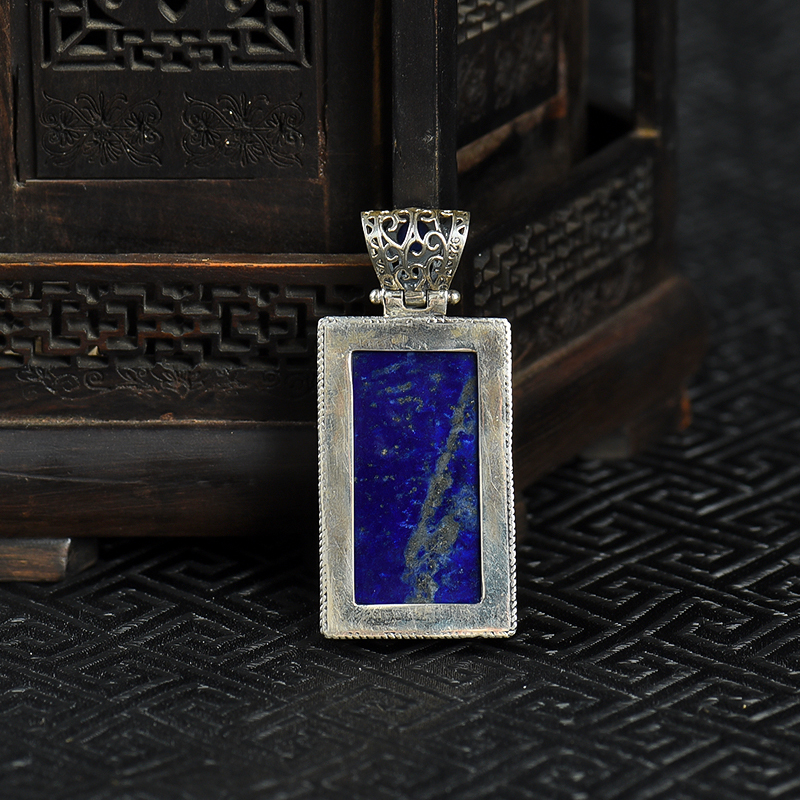 阿富汗天然青金石无事牌吊坠-红掌柜