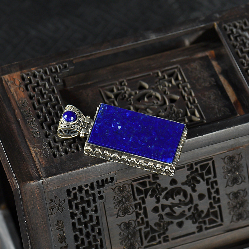 阿富汗天然银镶青金石吊坠-红掌柜