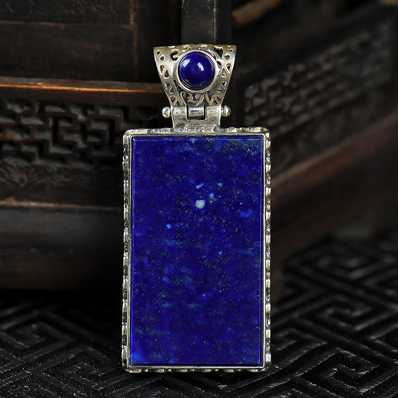 银镶青金石无事牌吊坠-红掌柜