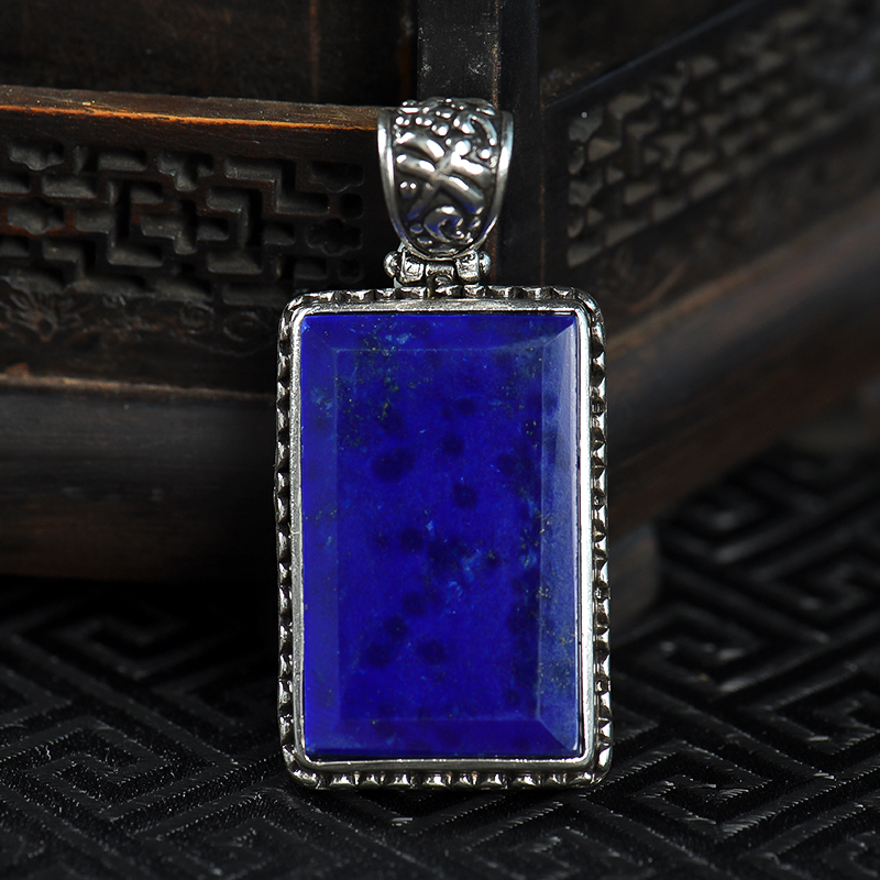 银镶青金石无事牌吊坠-红掌柜