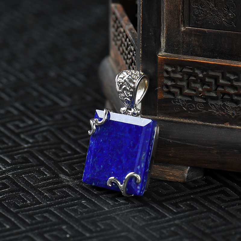 阿富汗银镶青金石无事牌吊坠-红掌柜