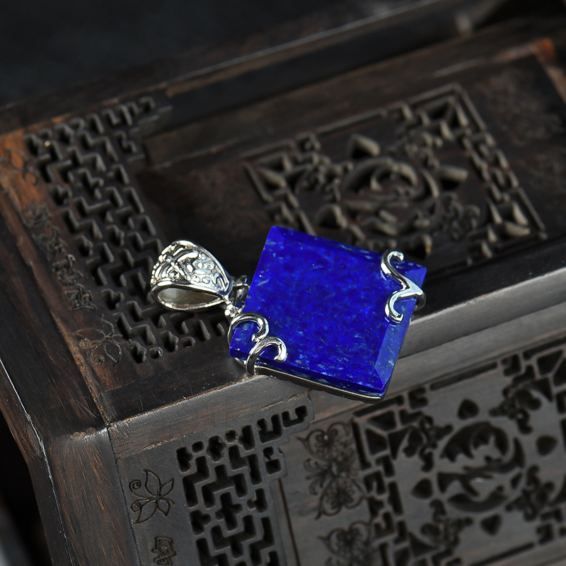 阿富汗天然银镶青金石吊坠-红掌柜