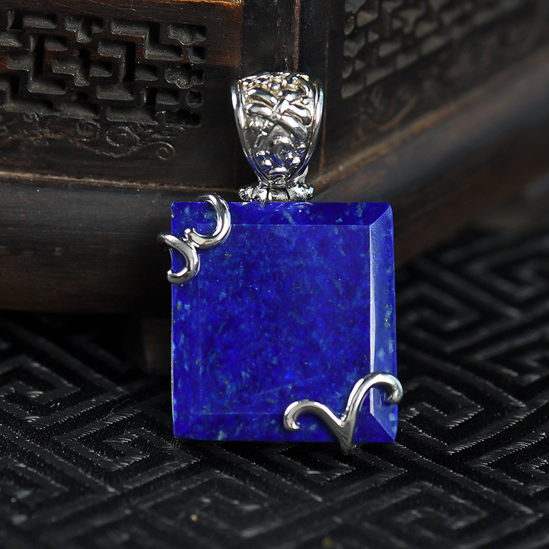 银镶青金石无事牌吊坠-红掌柜