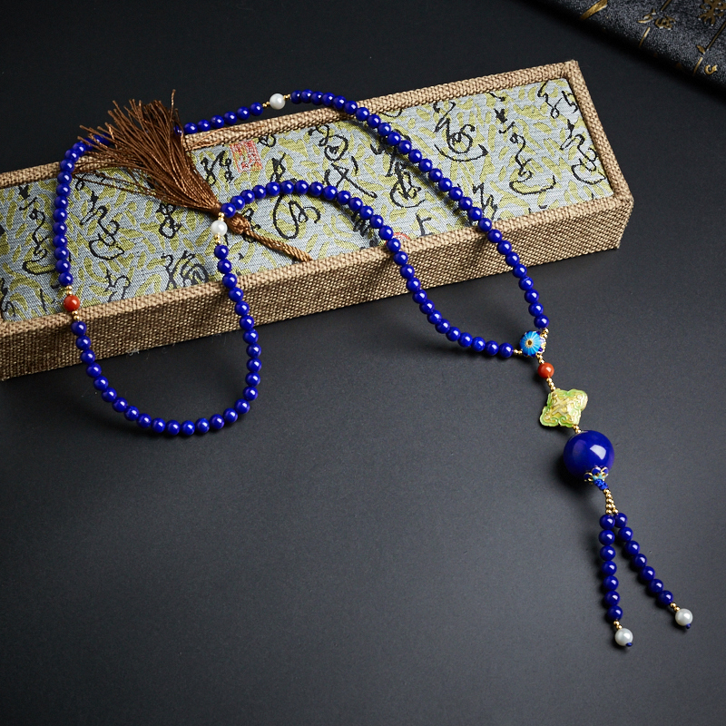 阿富汗天然青金石108颗圆珠项链 - 红掌柜