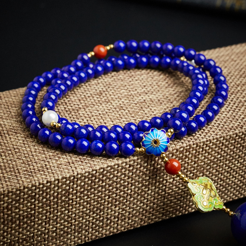 阿富汗天然青金石圆珠项链 - 红掌柜