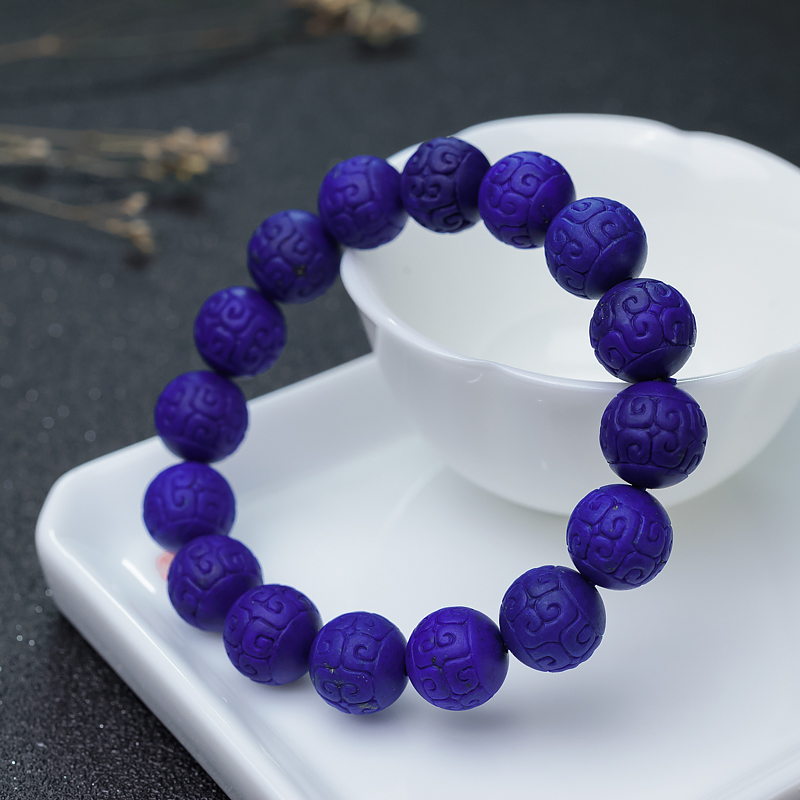 12mm青金石级深蓝色青金石回纹珠单圈手串-红掌柜