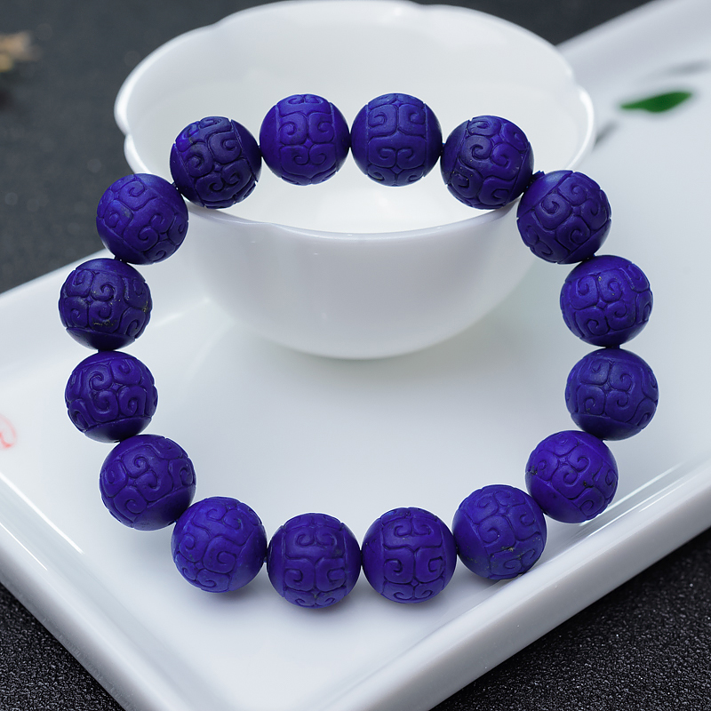 深蓝色青金石回纹珠单圈手串-红掌柜