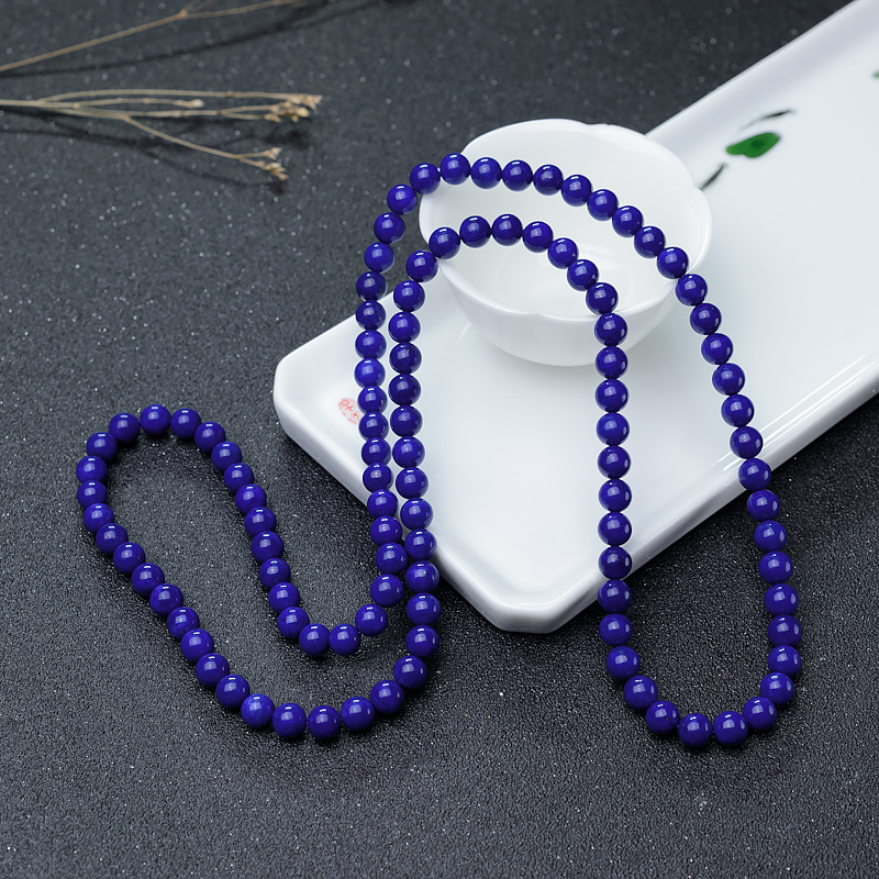 7.5mm青金石级深蓝色青金石珠链-红掌柜