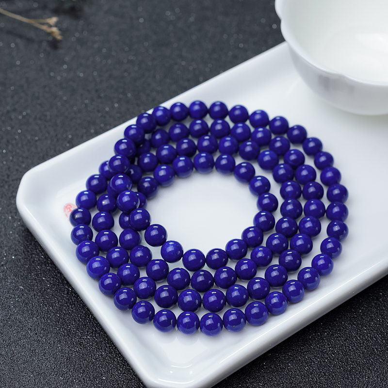 天然青金石级青金石珠链-红掌柜