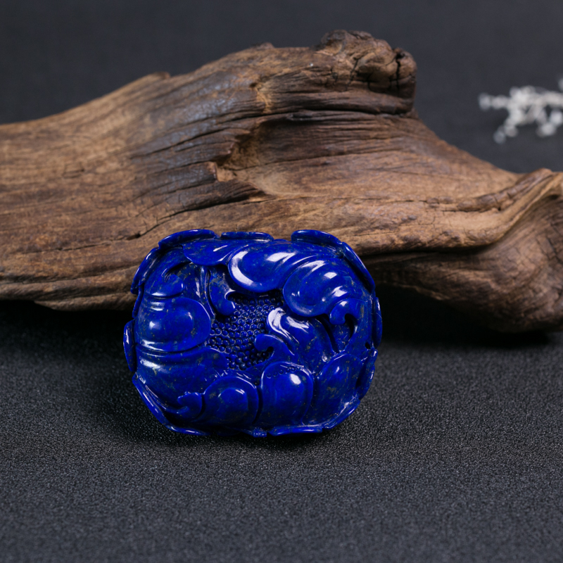 深蓝色青金石牡丹花吊坠-红掌柜