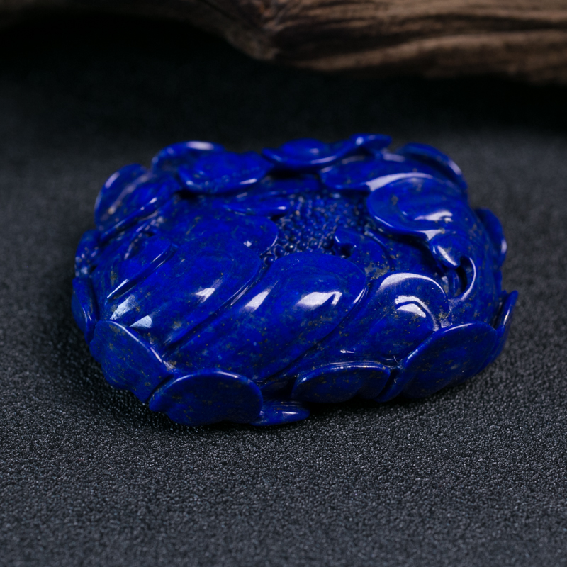 阿富汗深蓝色青金石牡丹花吊坠-红掌柜