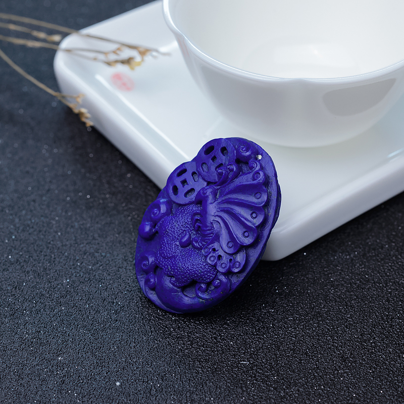 天然深蓝色青金石蝴蝶吊坠-红掌柜