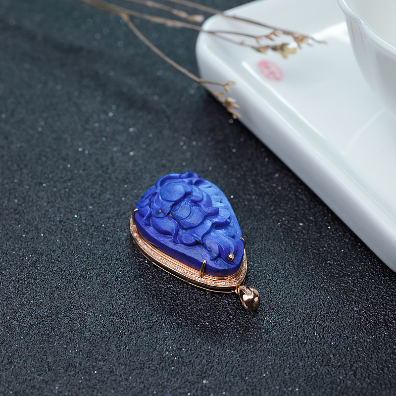 深蓝色青金石牡丹花吊坠-红掌柜