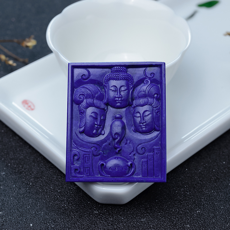 深蓝色青金石西方三圣牌吊坠-红掌柜