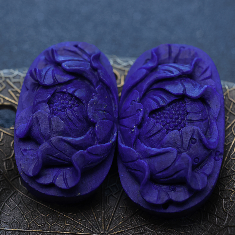 天然青金石牡丹花吊坠-红掌柜