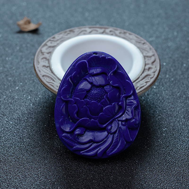 深蓝色青金石牡丹花吊坠-红掌柜