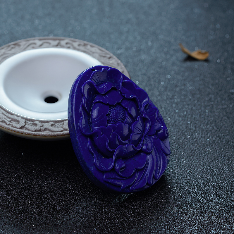 天然青金石牡丹花吊坠-红掌柜