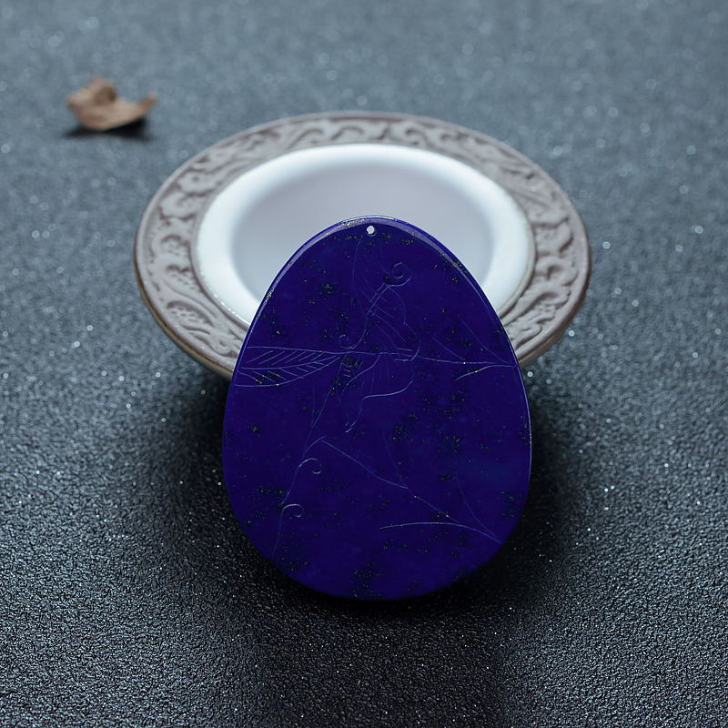 深蓝色青金石牡丹花挂坠-红掌柜