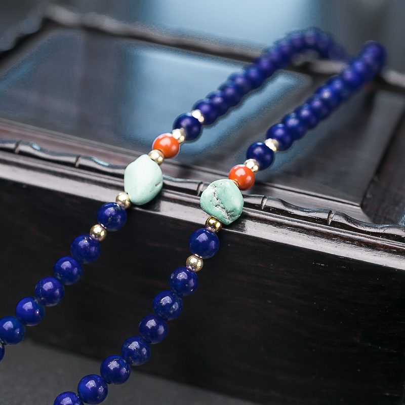 深蓝色青金石浮雕牌项链-红掌柜