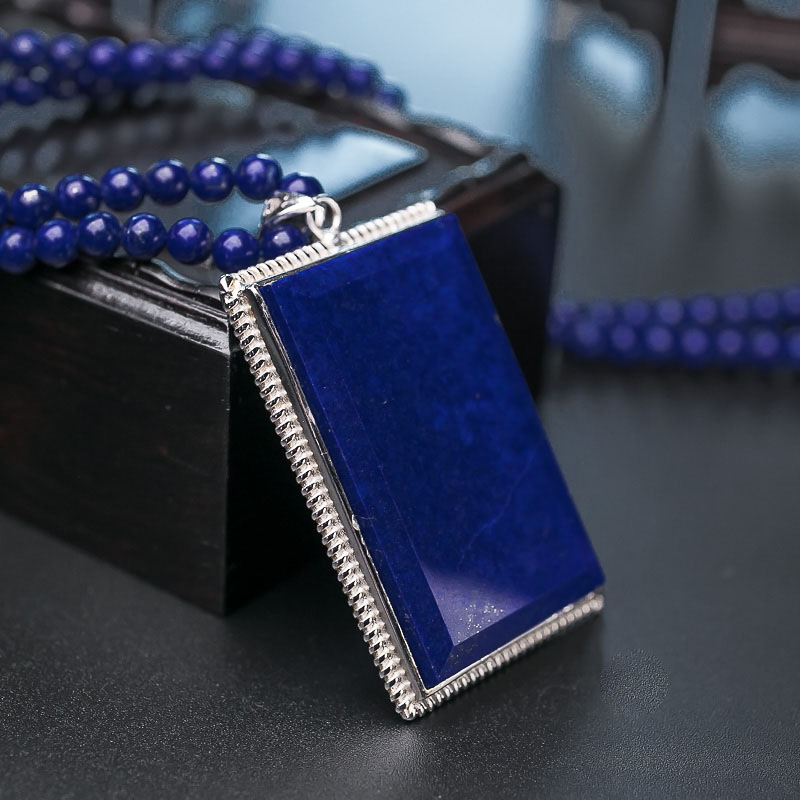 天然深蓝色青金石无事牌项链-红掌柜