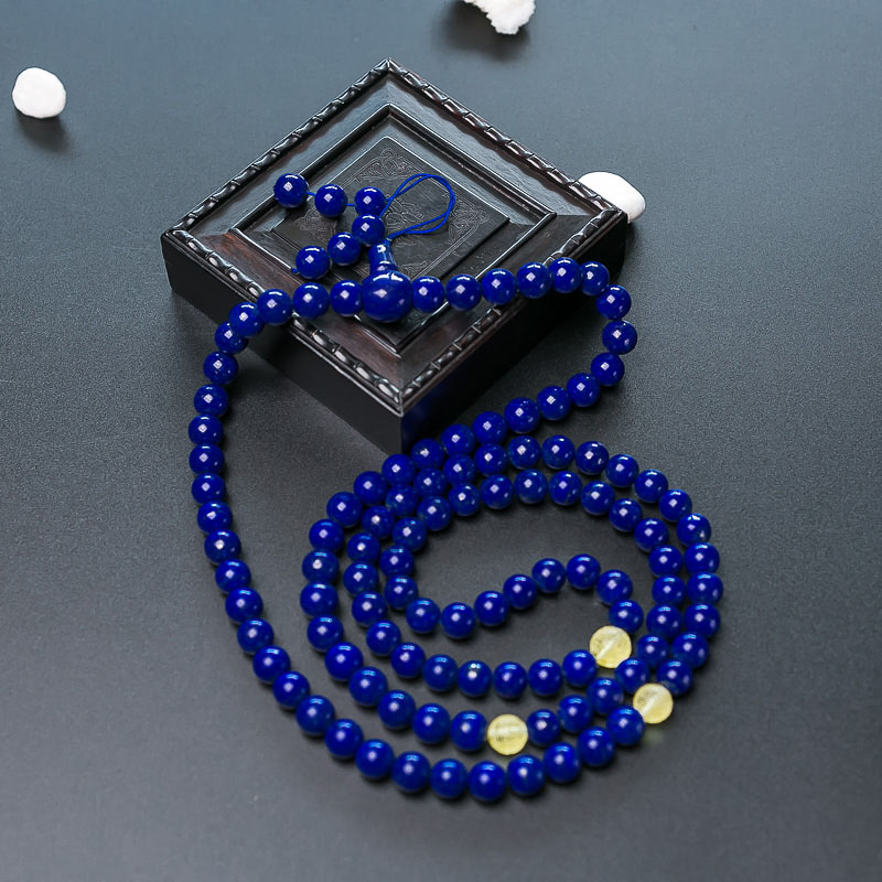 深蓝色青金石佛珠-红掌柜