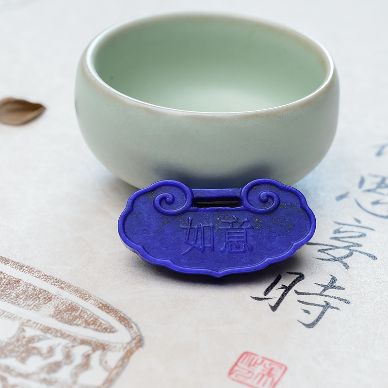 阿富汗天然深蓝色青金石如意锁吊坠-红掌柜