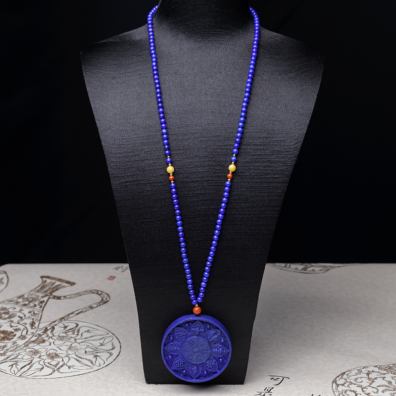 阿富汗天然紫蓝色青金石八宝项链-红掌柜