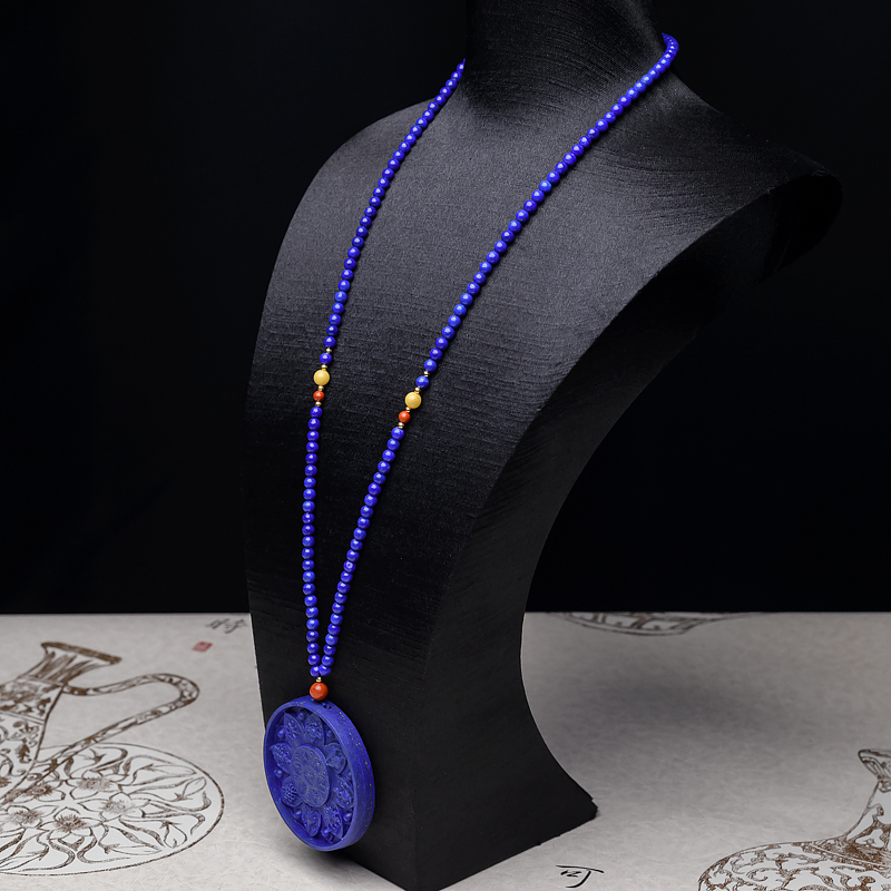 天然紫蓝色青金石八宝项链-红掌柜