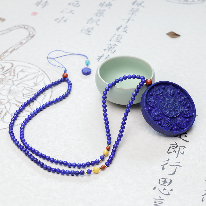阿富汗紫蓝色青金石八宝项链-红掌柜