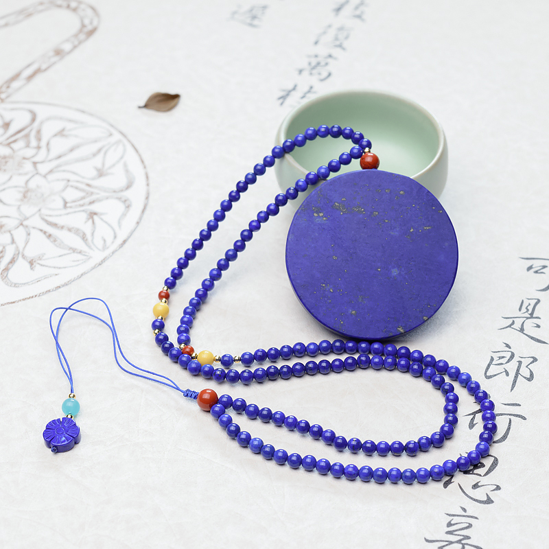 阿富汗天然青金石八宝项链-红掌柜