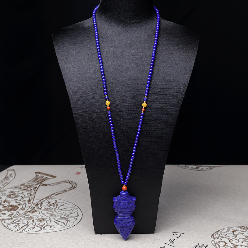 阿富汗天然紫蓝色青金石金刚杵项链-红掌柜