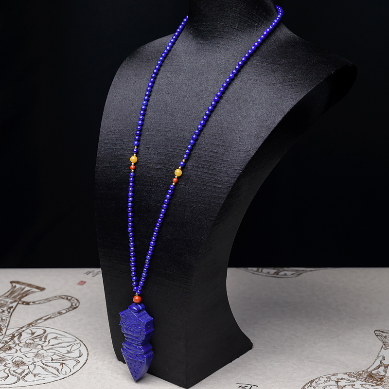 天然紫蓝色青金石金刚杵项链-红掌柜