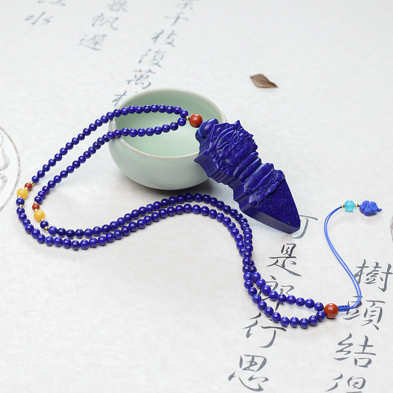 阿富汗紫蓝色青金石金刚杵项链-红掌柜