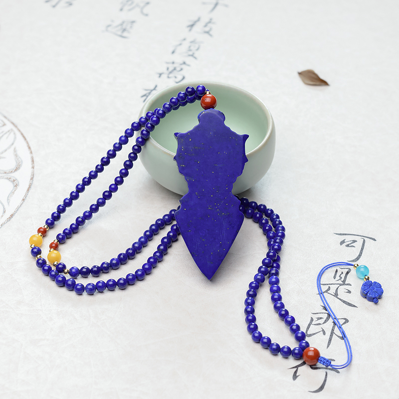 阿富汗天然青金石金刚杵项链-红掌柜