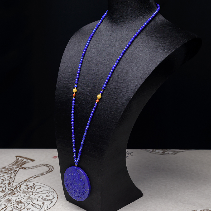 天然紫蓝色青金石黄财神项链-红掌柜