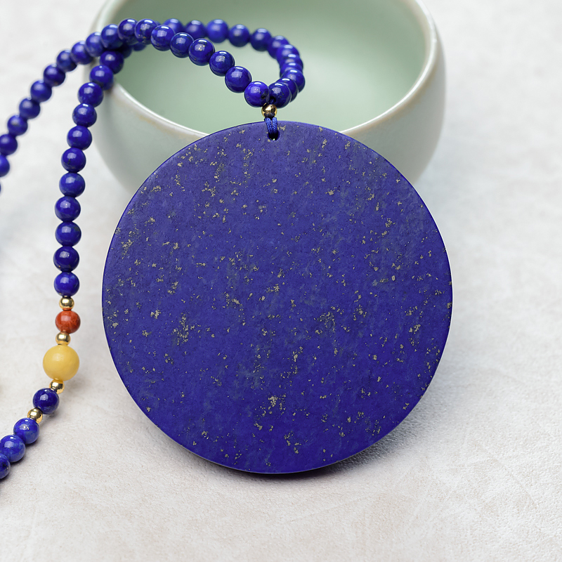 阿富汗天然青金石黄财神项链-红掌柜