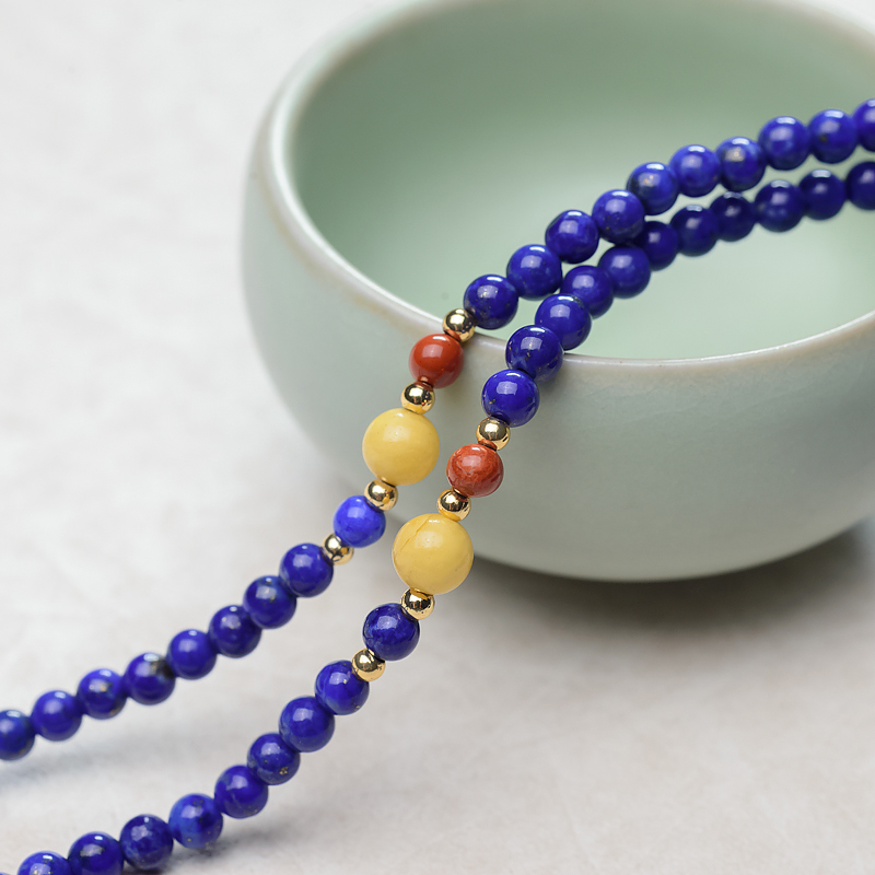 紫蓝色青金石黄财神项链-红掌柜