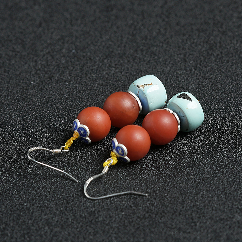 天然保山南红绿松耳坠 - 红掌柜