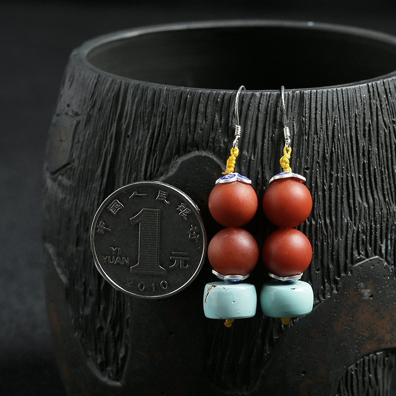 10mm南红绿松耳坠 - 红掌柜