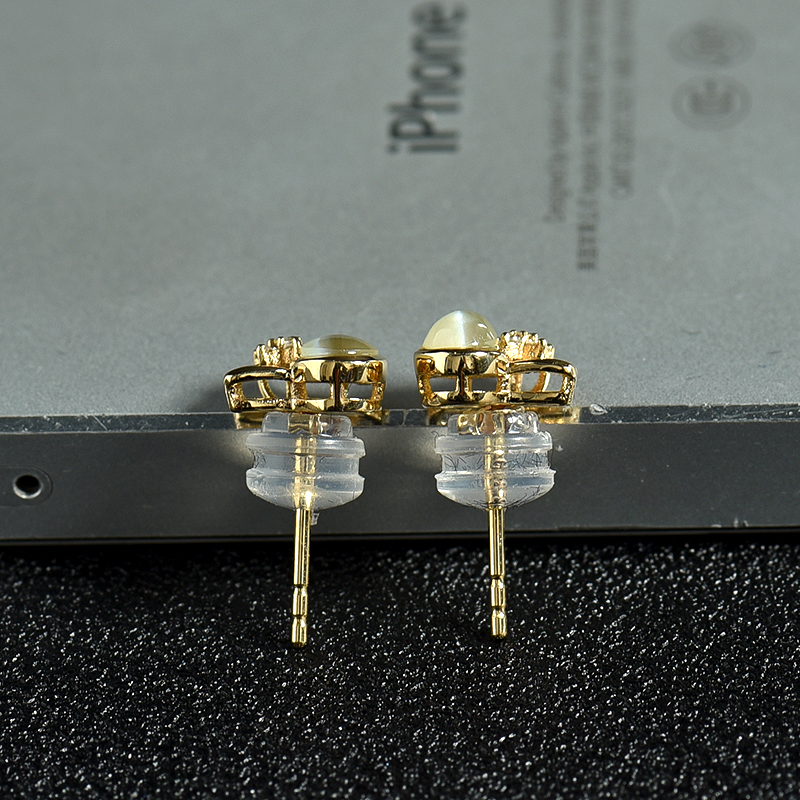 18k天然金绿宝石猫眼耳钉-红掌柜