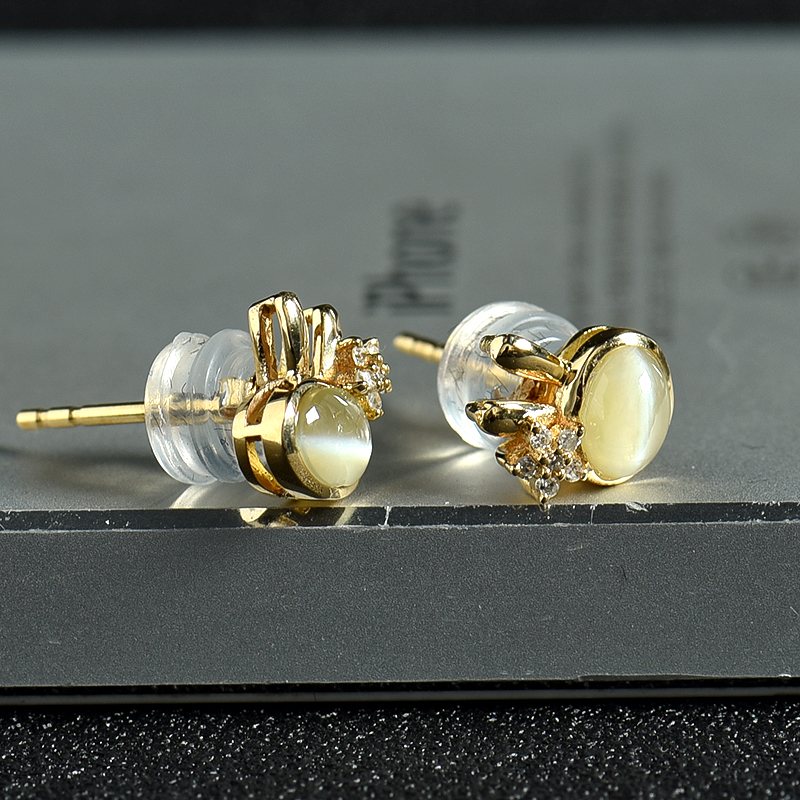 18k天然绿色金绿宝石耳钉-红掌柜