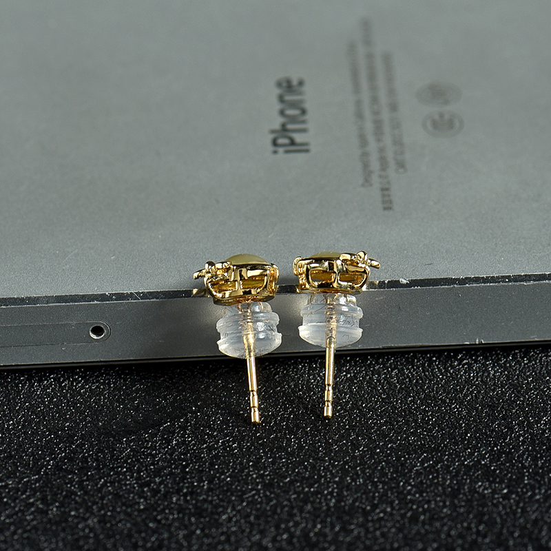 18k天然金绿宝石猫眼耳钉-红掌柜