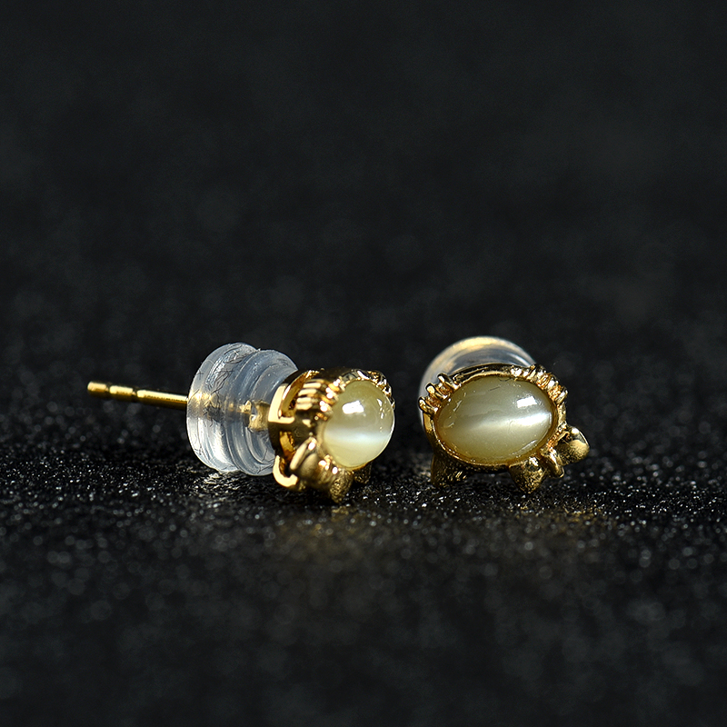 18k天然绿色金绿宝石耳钉-红掌柜