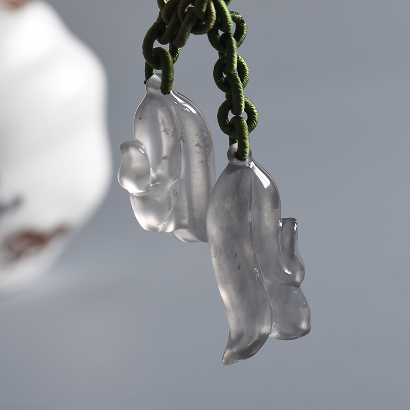 缅甸天然冰种浅灰水沫玉玉兰花吊坠 - 红掌柜