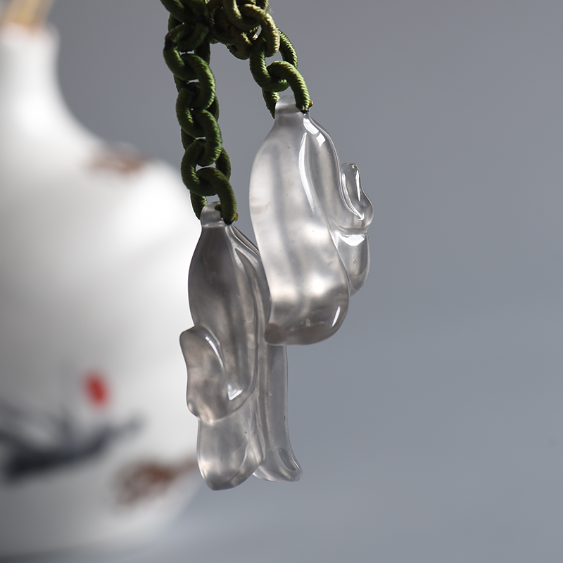 天然冰种浅灰水沫玉玉兰花吊坠 - 红掌柜