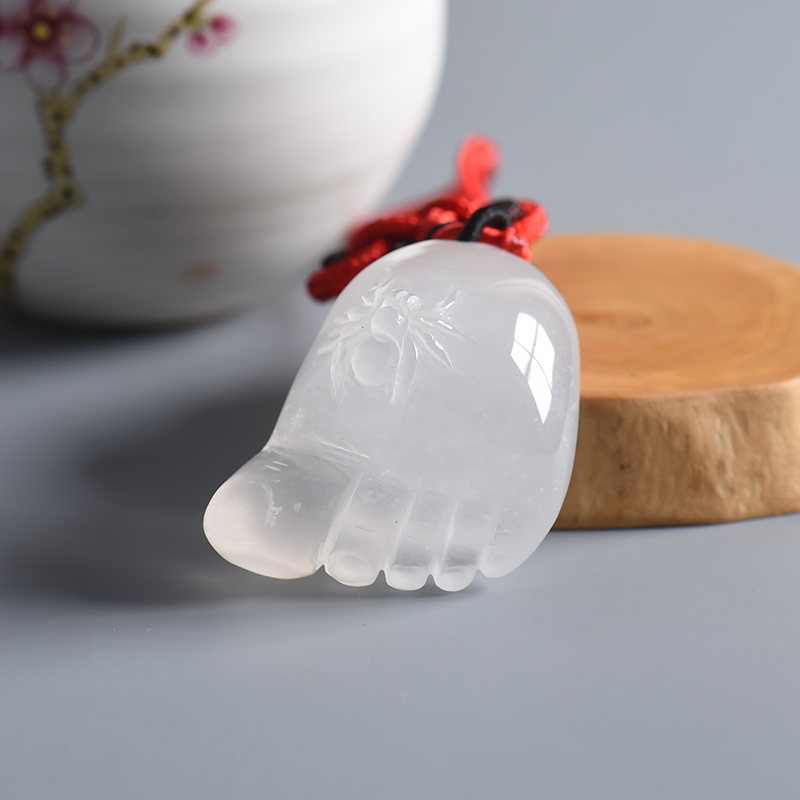 缅甸天然糯种白色水沫玉知足常乐手把件 - 红掌柜