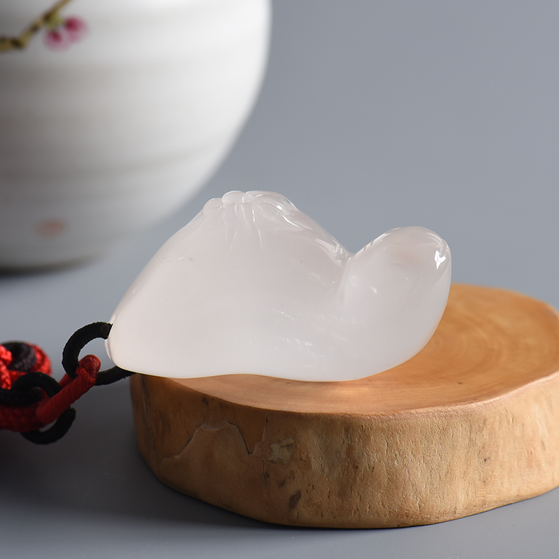 白色水沫玉知足常乐手把件 - 红掌柜