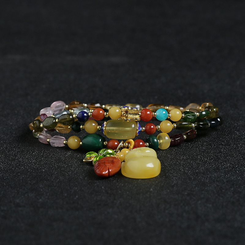 巴西天然彩色碧玺手串项链两用 - 红掌柜