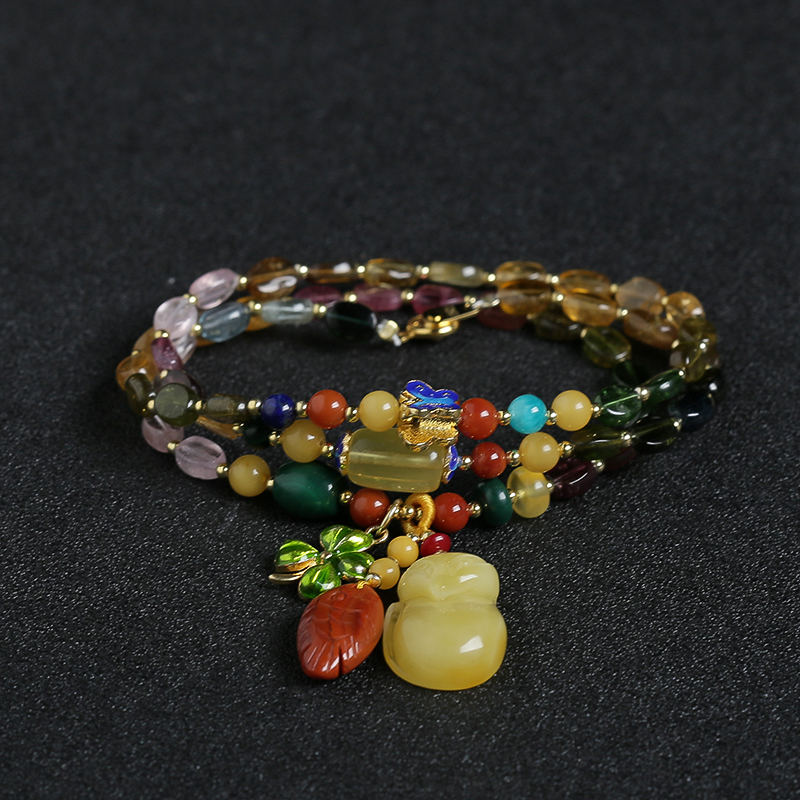 天然彩色碧玺手串项链两用 - 红掌柜