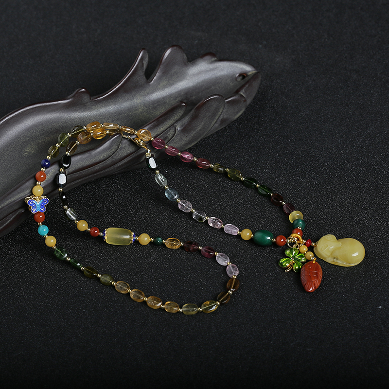 巴西天然彩色碧玺手串- 红掌柜